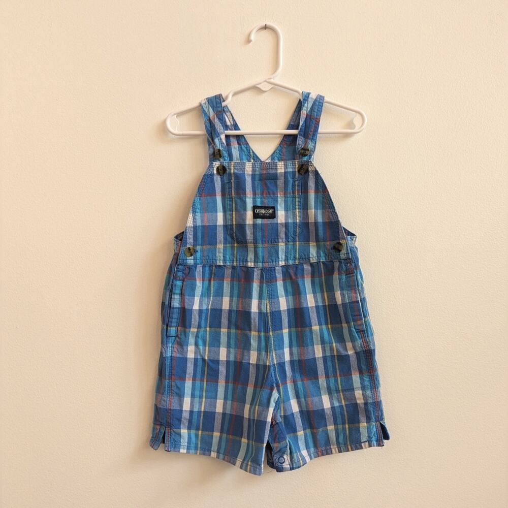 Vtg Y2K Shortalls Oshkosh B'gosh 24m Blue Plaid